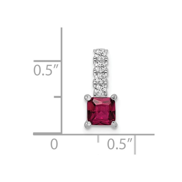Sterling Silver Created Ruby July Birthstone & CZ Square Necklace Charm Pendant - Picture 3 of 4